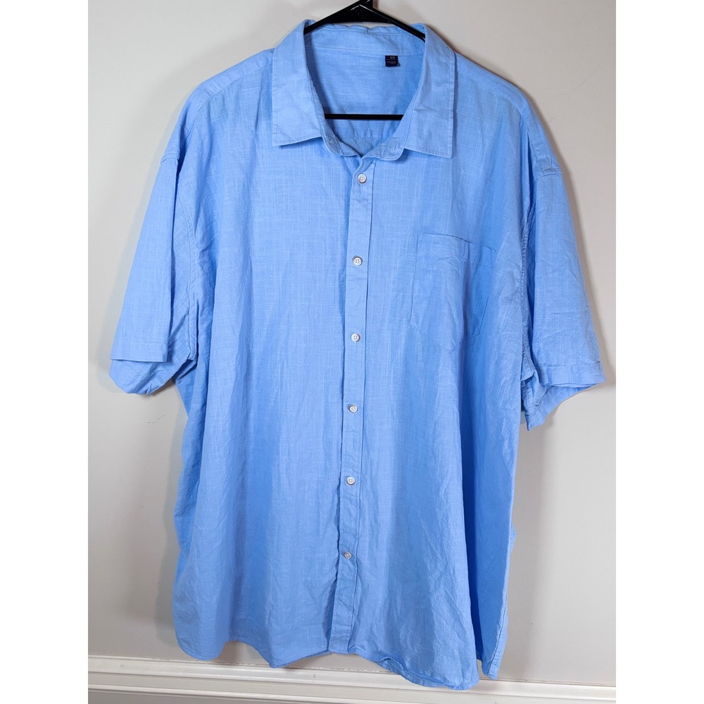 Mens 4XL Blue Short Sleeve Button Down Shirt Linen Blend Italy Design